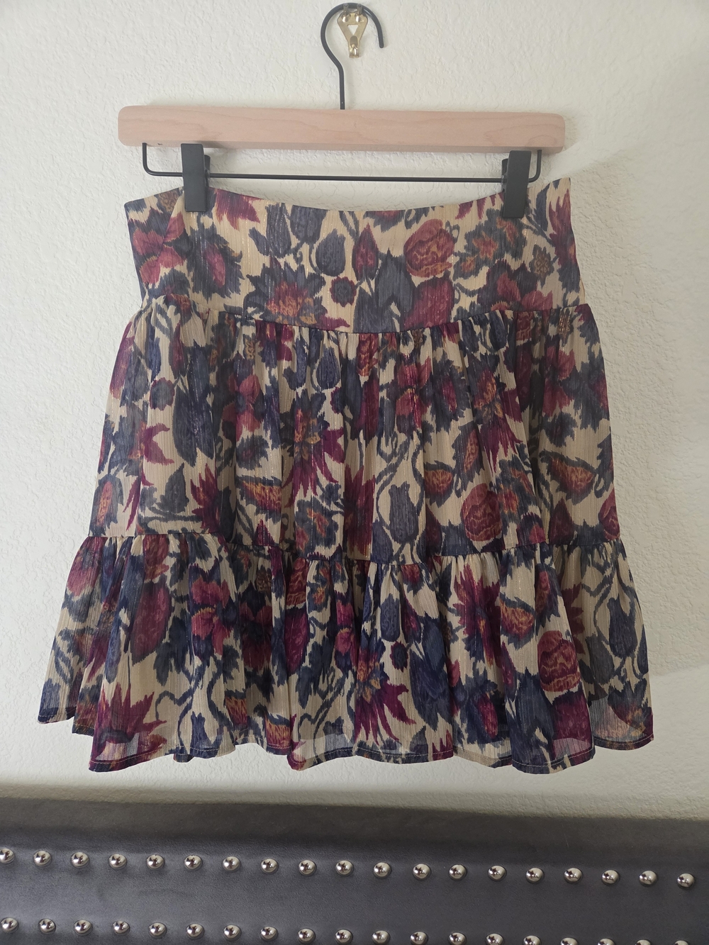 Melrose and Market Floral Tiered Skirt in Cream, Pink & Blue